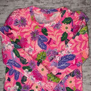 Lilly Pulitzer Sweatshirt Womens Small Pink Jansen Long Sleeve Crew Neck Floral